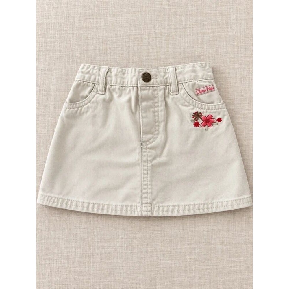 Vintage Y2K Disney Classic Pooh Girls Cream Denim Skort Floral Embroidered 2T